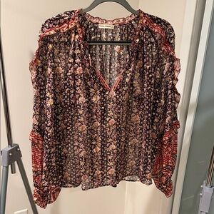 Ulla Johnson Silk Lurex Floral Peasant Blouse – Size 8